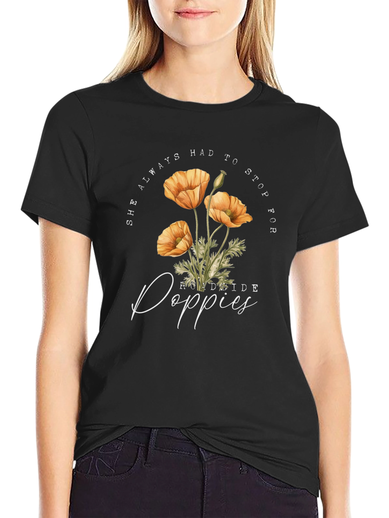 Roadside Poppies Graphic Tee - Black Casual Shirt
