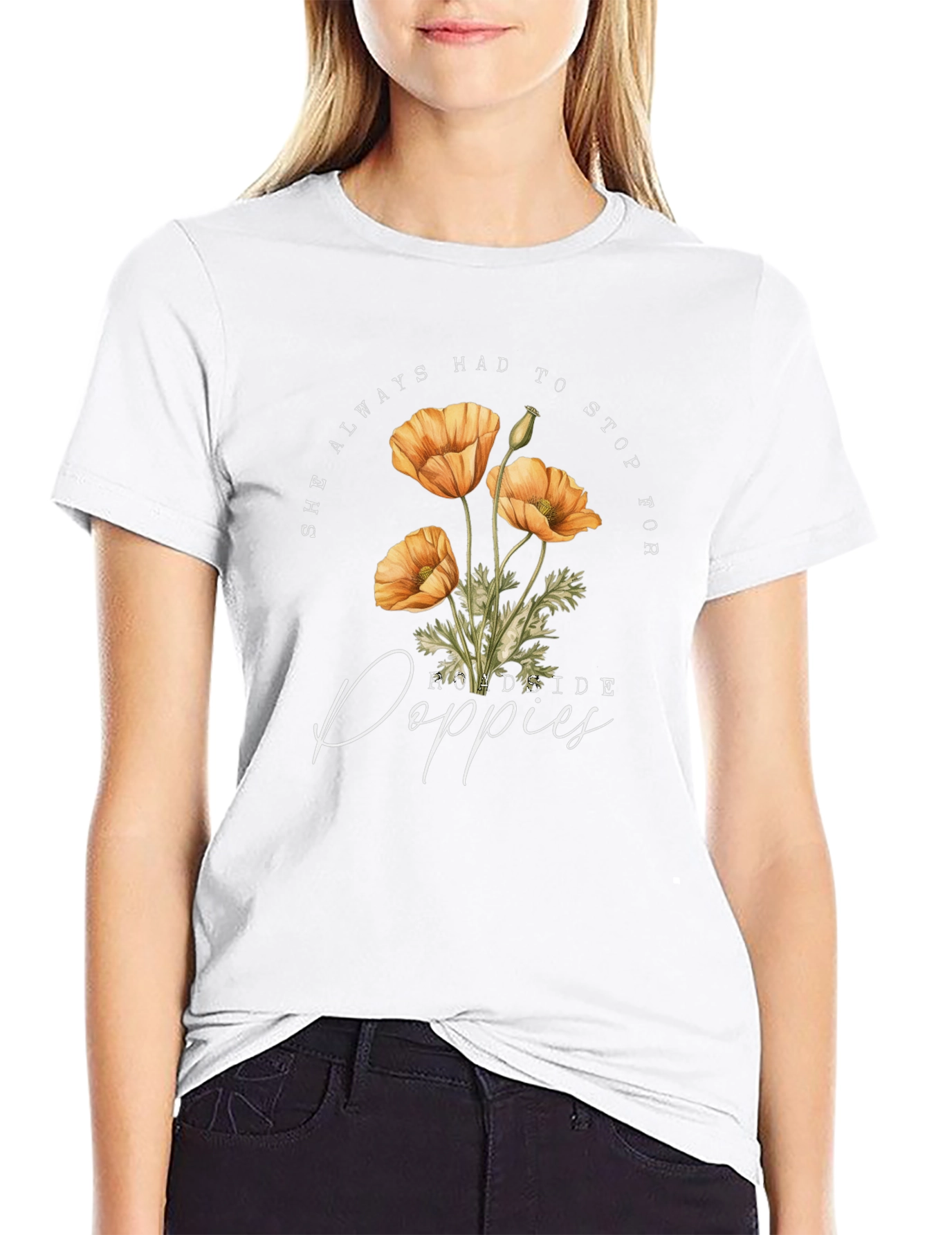 Roadside Poppies Graphic Tee - Black Casual Shirt