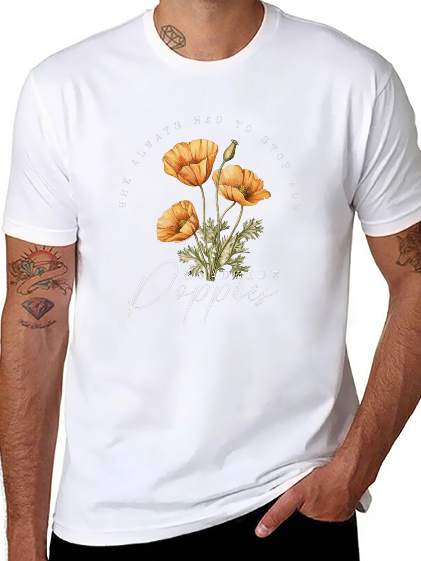 Roadside Poppies Graphic Tee - Black Casual Shirt