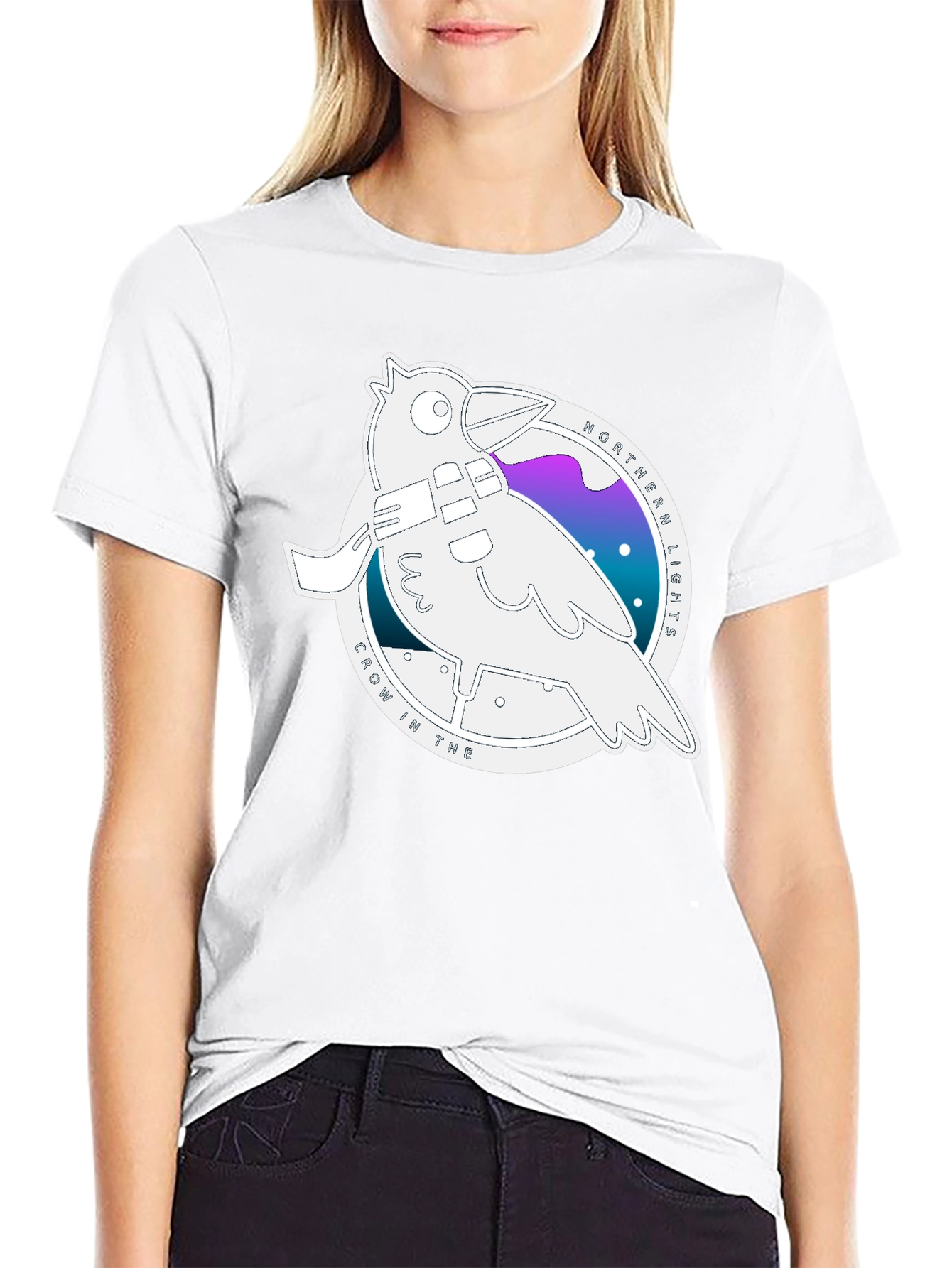 Northern Lights Crow Graphic T-Shirt
