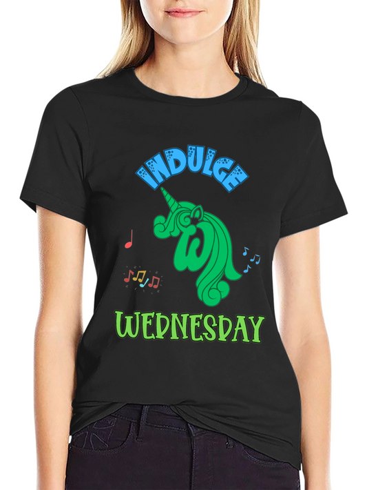 Indulge Wednesday Black T-Shirt Unicorn Design