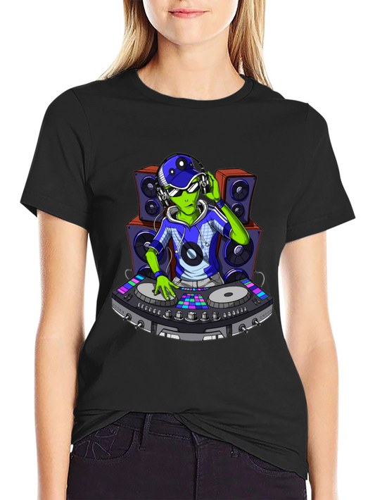 DJ Alien Graphic Tee - Black Cotton T-Shirt