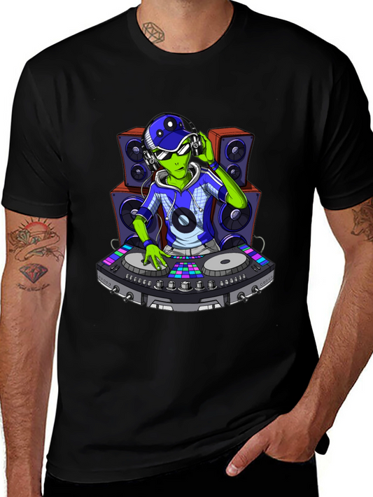 DJ Alien Graphic Tee - Black Cotton T-Shirt