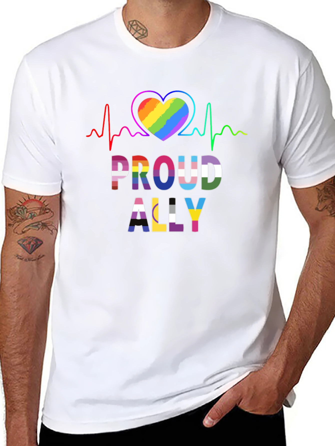 Proud Ally LGBT Heartbeat Graphic Tee