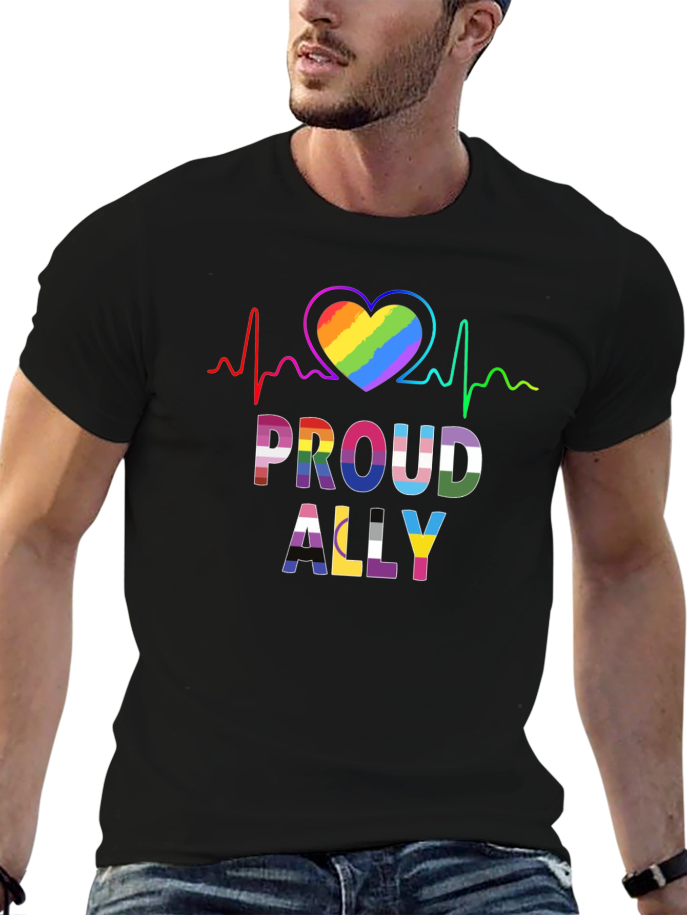 Proud Ally LGBT Heartbeat Graphic Tee