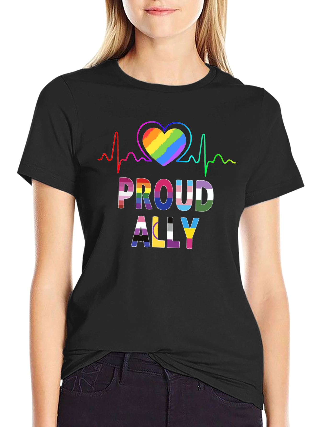 Proud Ally LGBT Heartbeat Graphic Tee