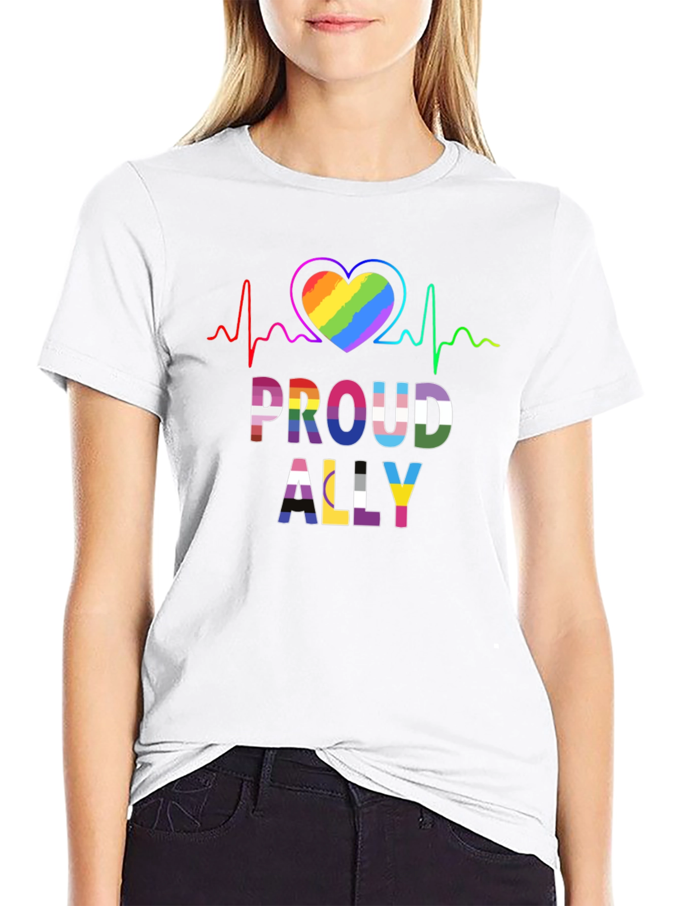 Proud Ally LGBT Heartbeat Graphic Tee