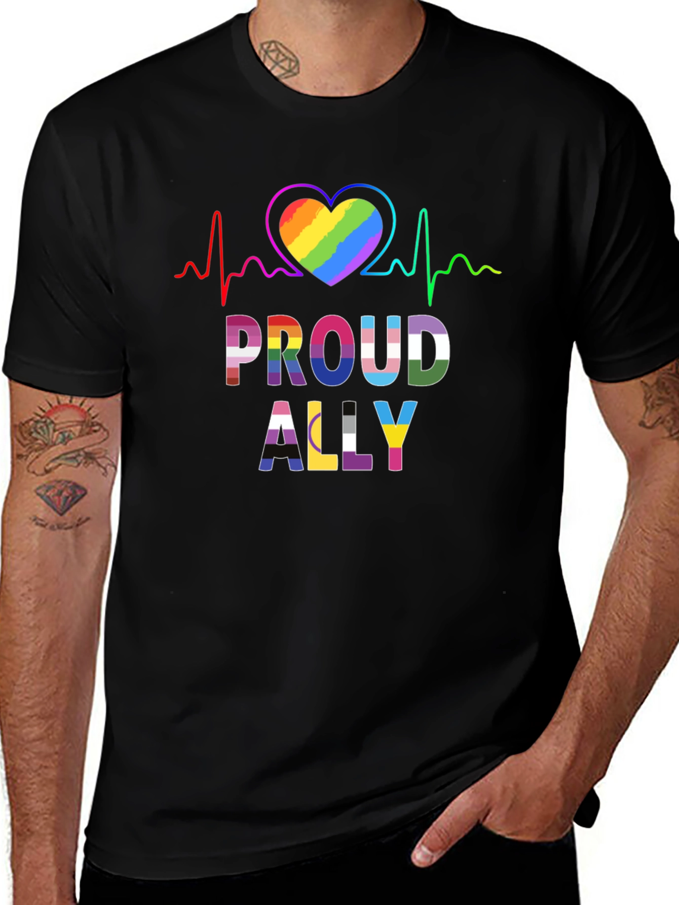 Proud Ally LGBT Heartbeat Graphic Tee