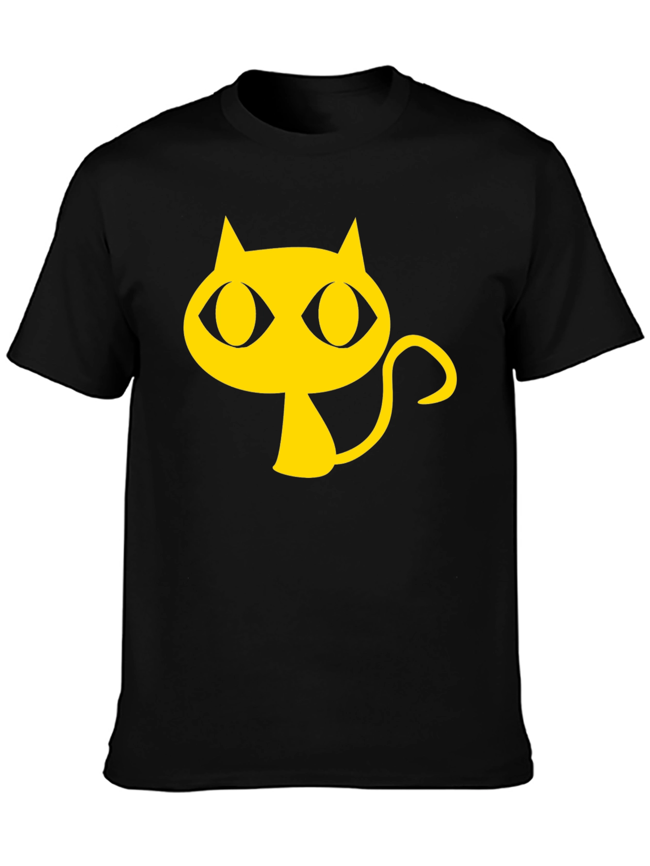 Black T-Shirt with Yellow Cartoon Cat Graphic