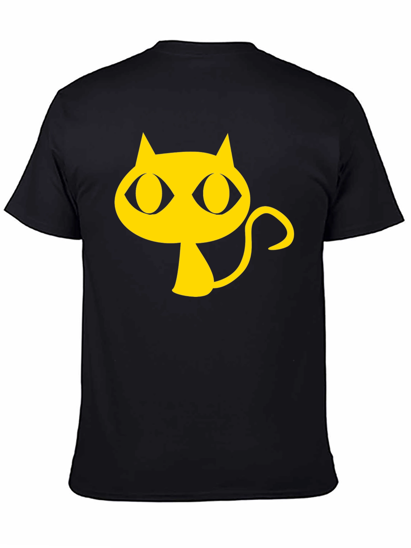 Black T-Shirt with Yellow Cartoon Cat Graphic