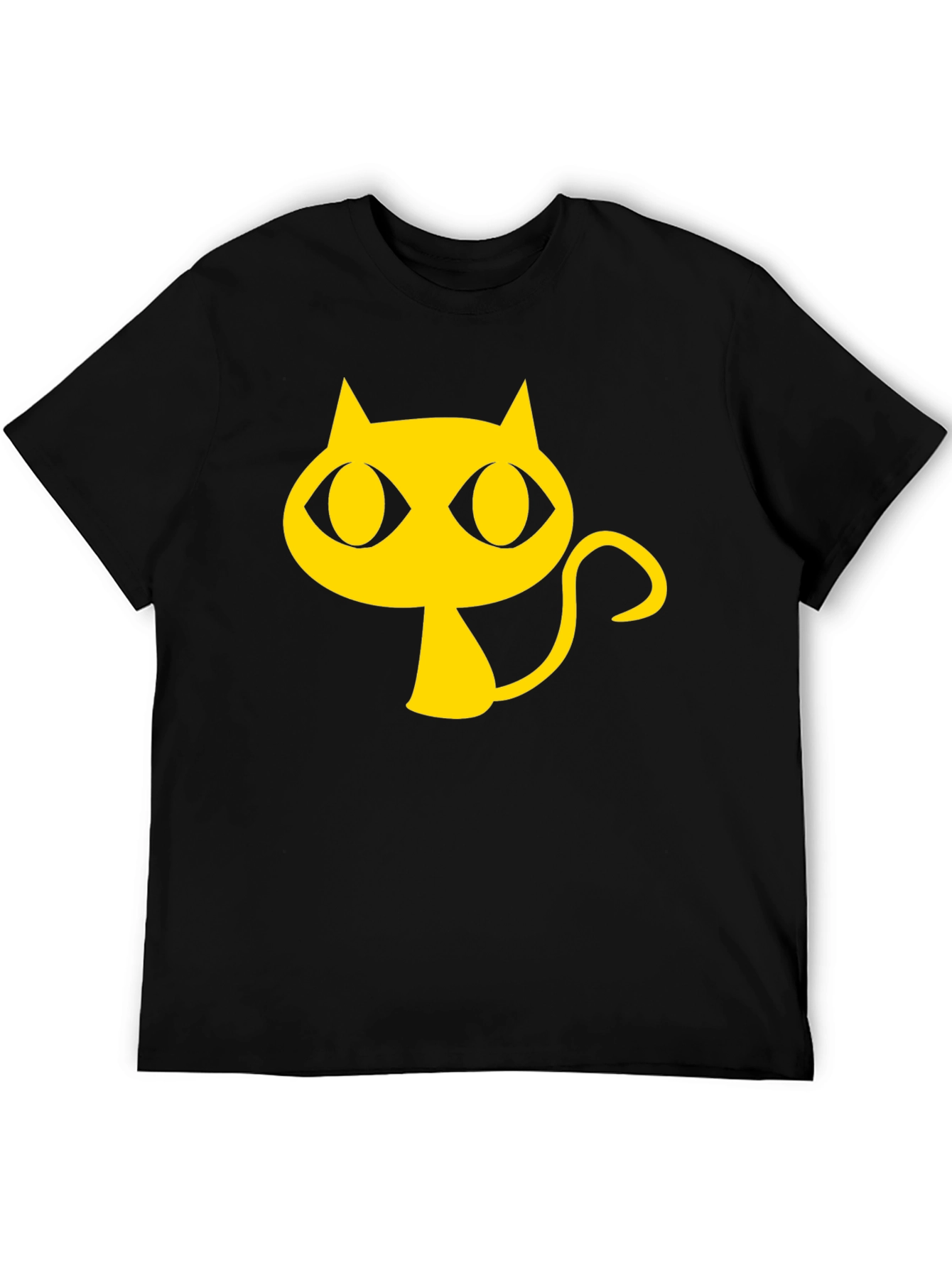 Black T-Shirt with Yellow Cartoon Cat Graphic