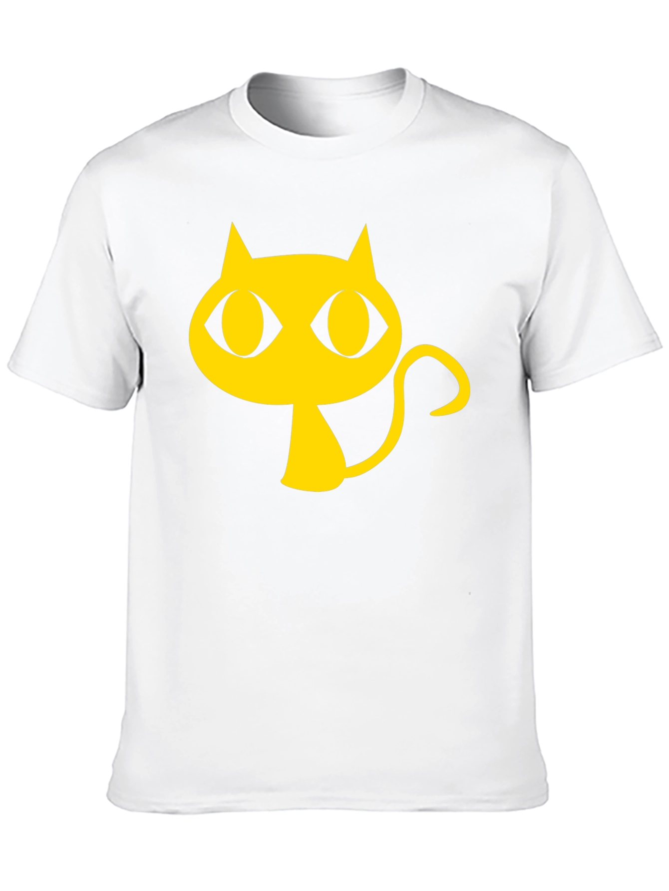 Black T-Shirt with Yellow Cartoon Cat Graphic