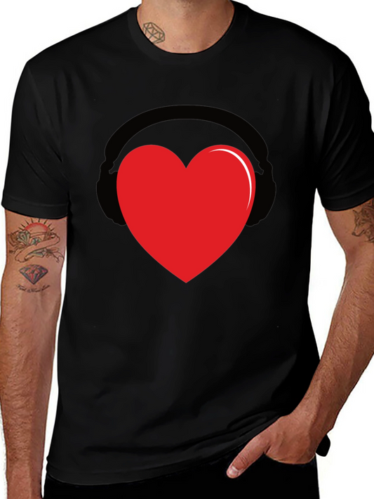 Heart Headphones Graphic Tee - Black