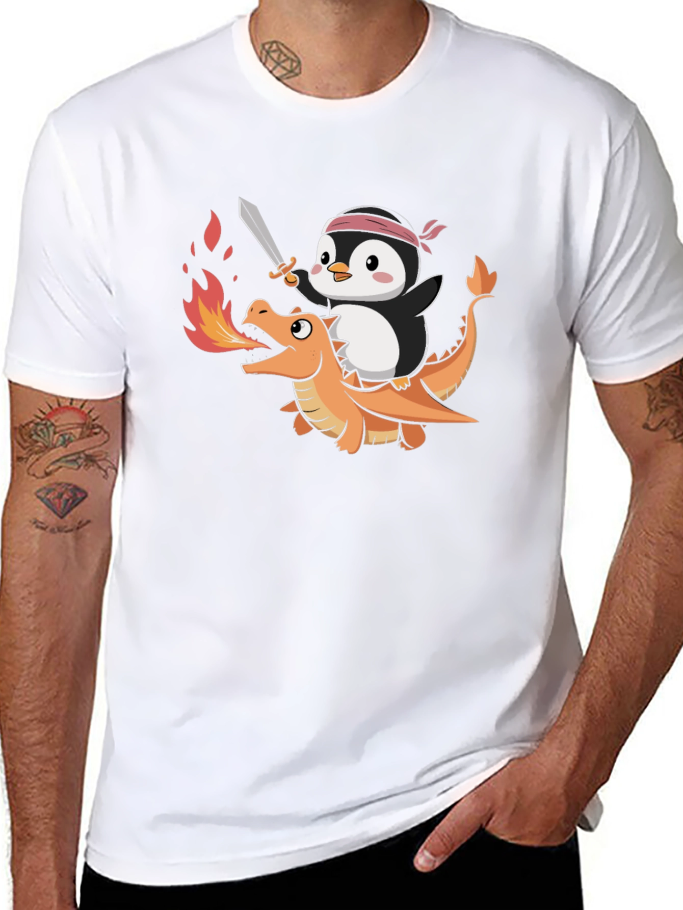 Penguin Riding Dragon Graphic Tee