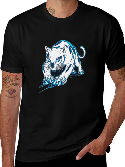 Black Tee with White & Blue Tiger Graphic