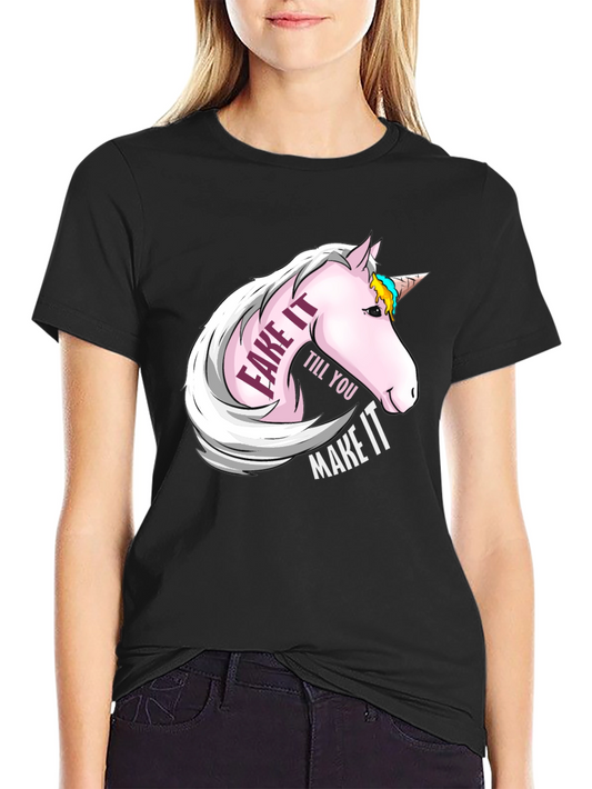 Fake It Till You Make It Unicorn Graphic Tee - Black