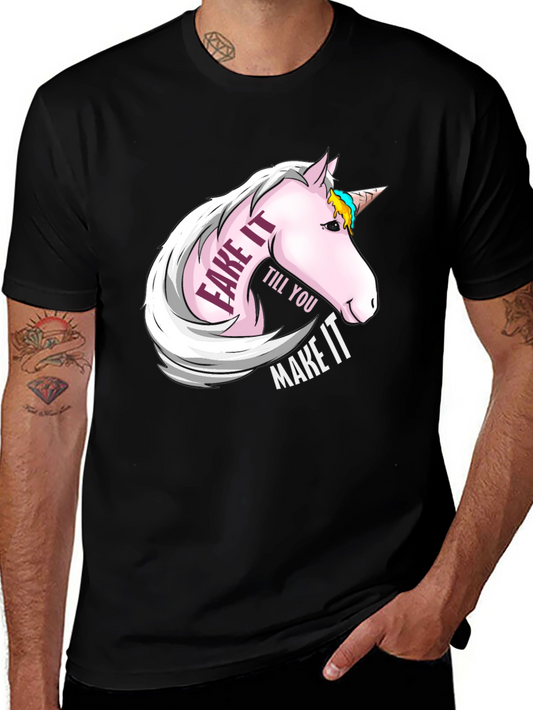 Fake It Till You Make It Unicorn Graphic Tee - Black
