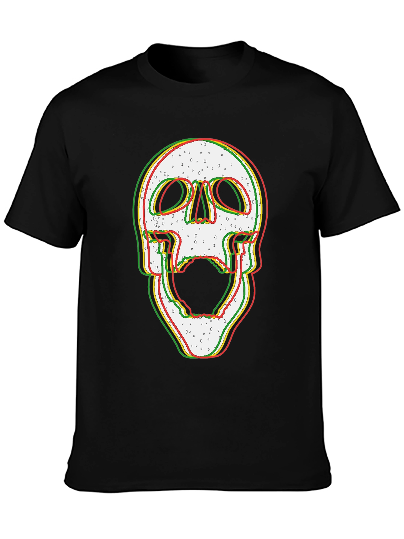 Glitch Skull Graphic Print Black T-Shirt