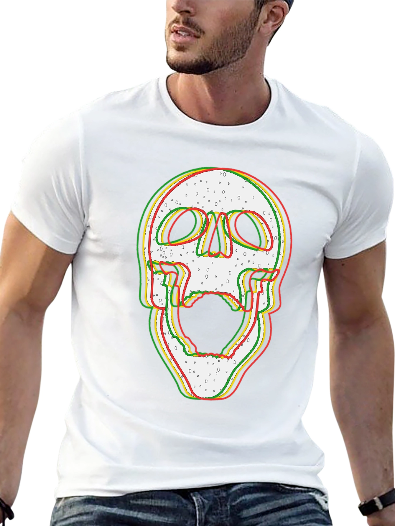 Glitch Skull Graphic Print Black T-Shirt