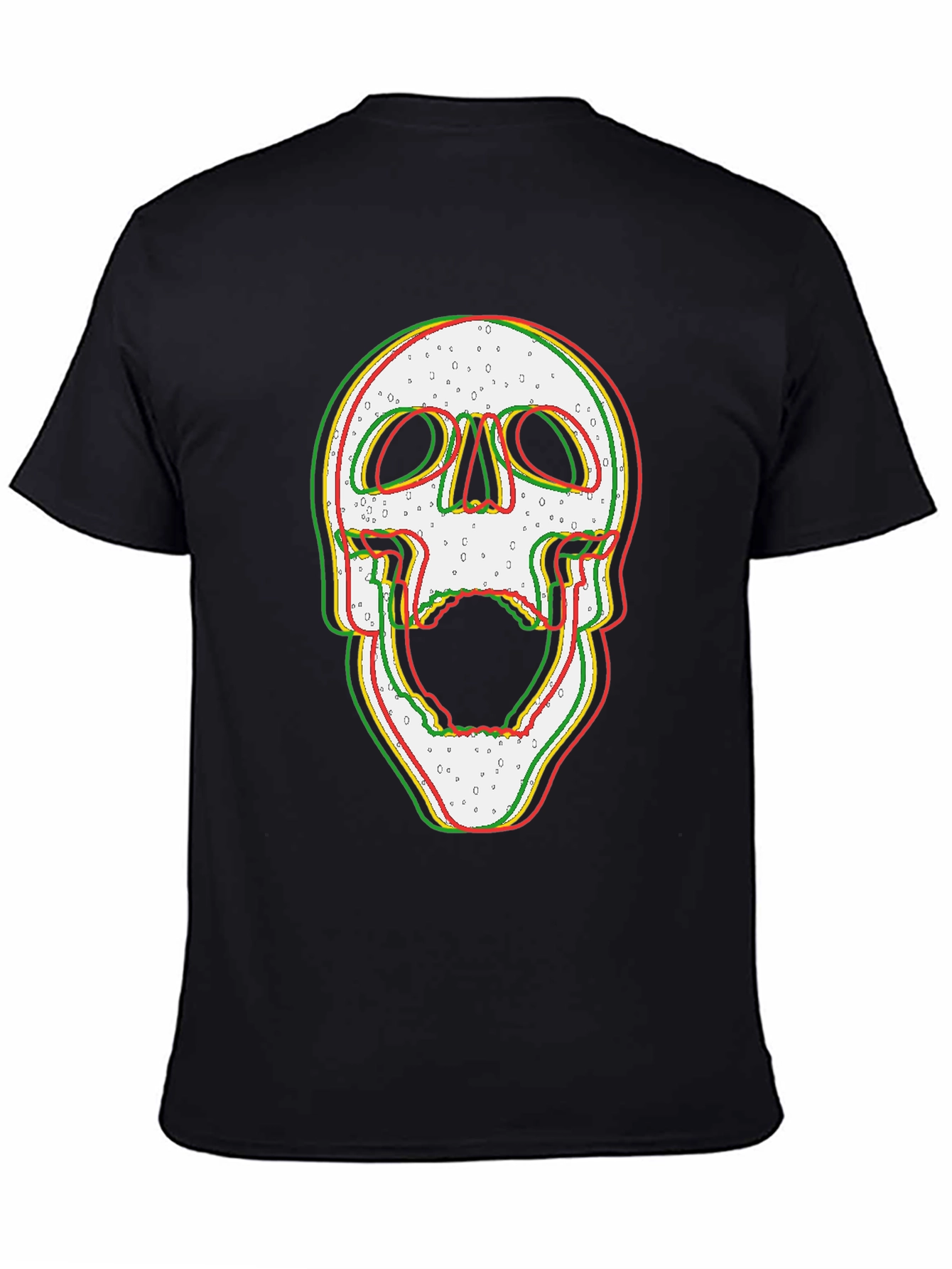 Glitch Skull Graphic Print Black T-Shirt
