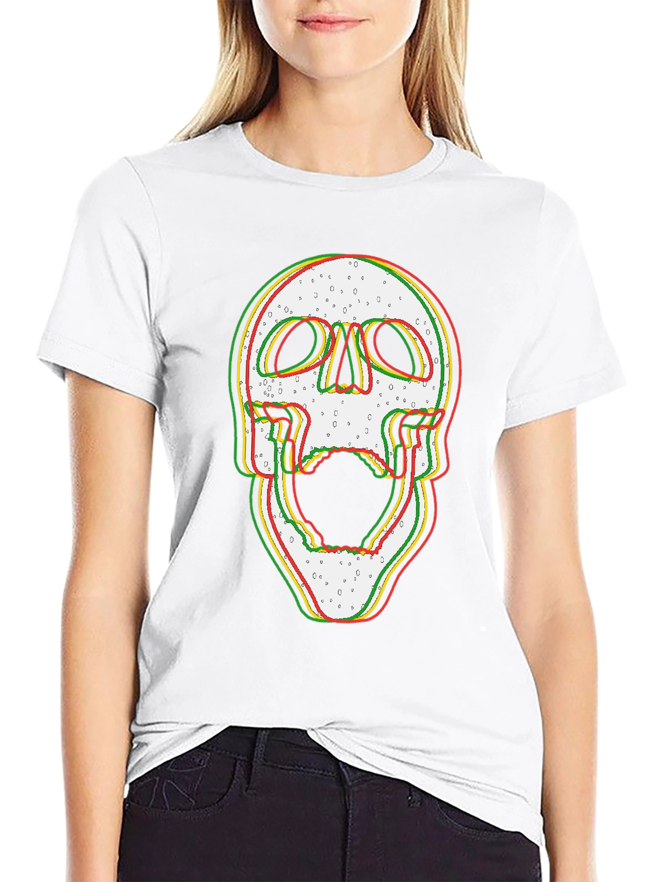 Glitch Skull Graphic Print Black T-Shirt