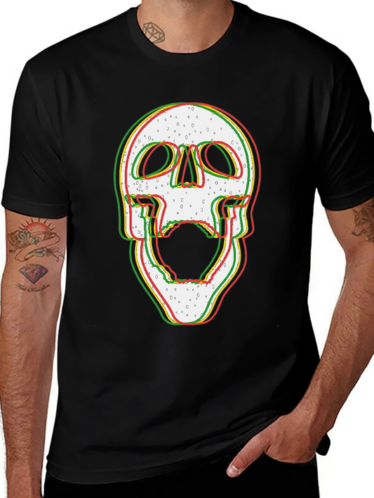 Glitch Skull Graphic Print Black T-Shirt
