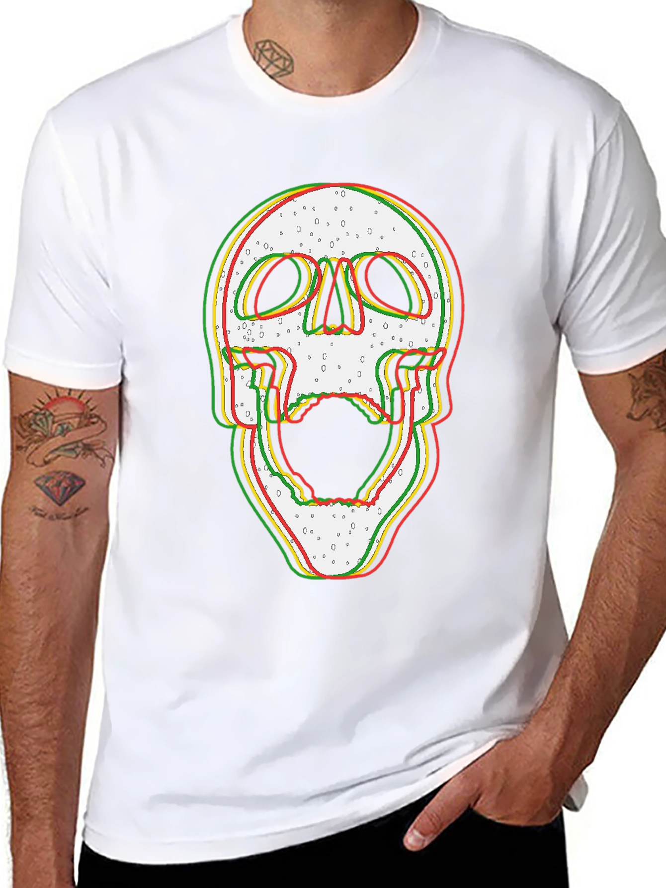 Glitch Skull Graphic Print Black T-Shirt