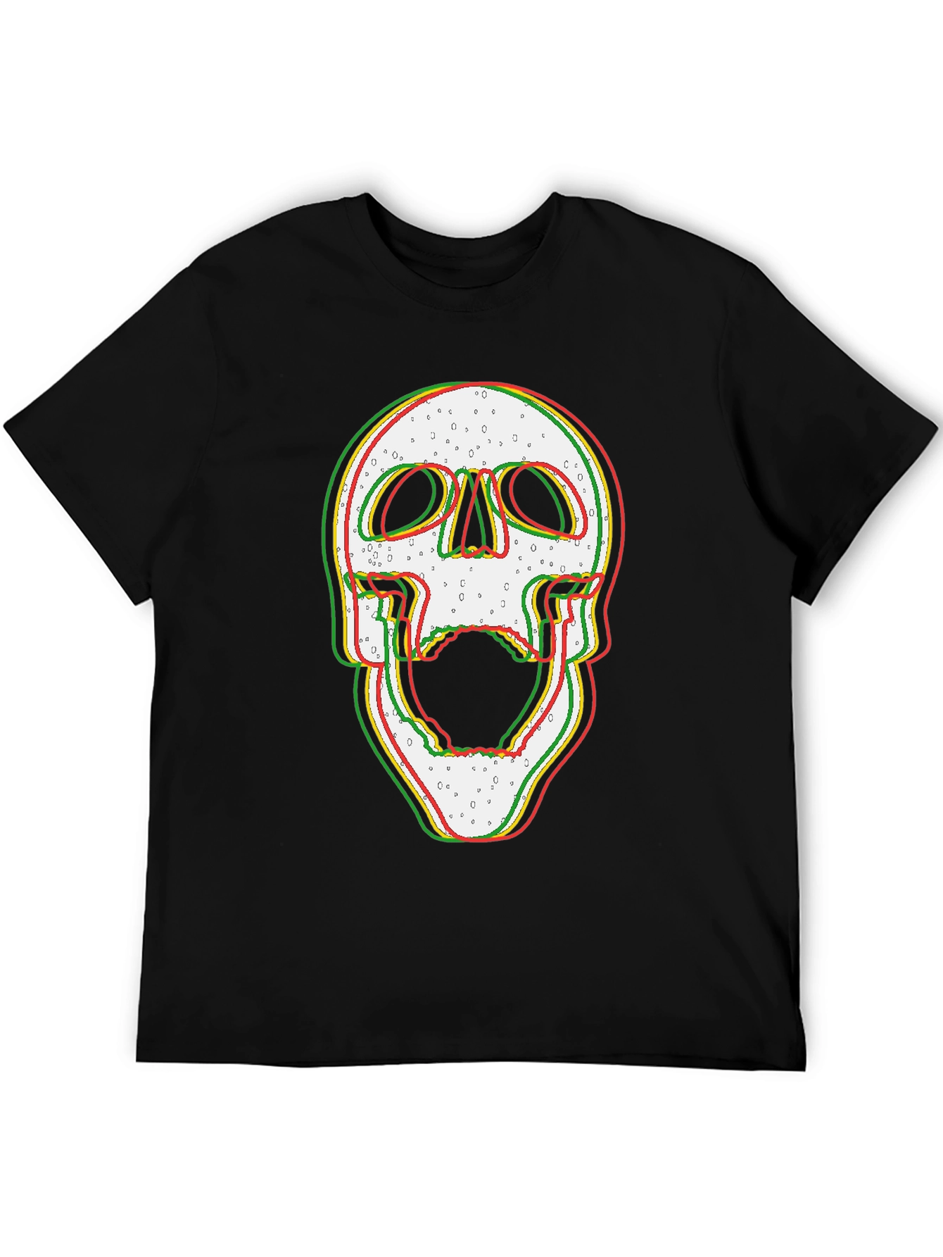 Glitch Skull Graphic Print Black T-Shirt