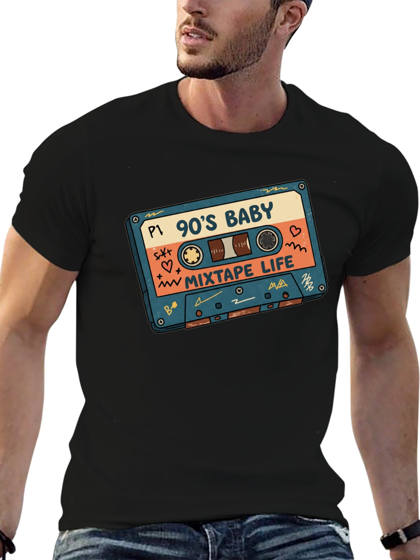 90s Baby Mixtape Life Graphic Tee - Black