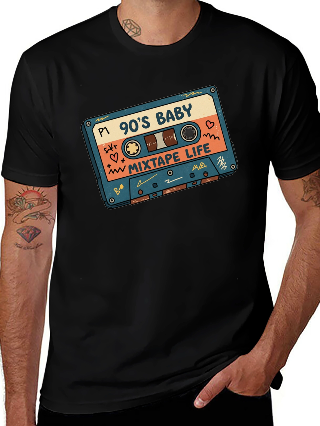 90s Baby Mixtape Life Graphic Tee - Black