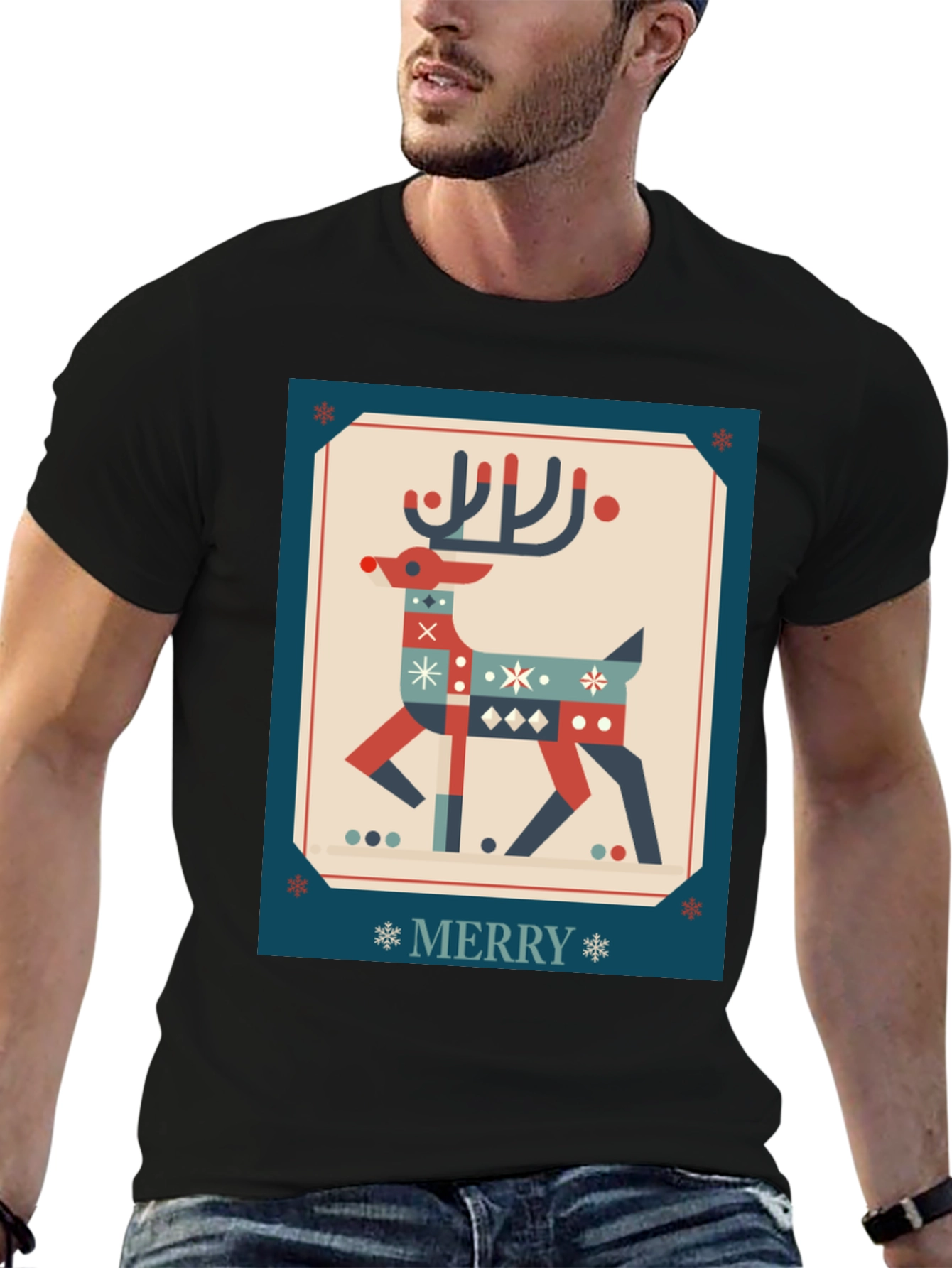 Festive Reindeer Graphic Tee - Holiday Cheer
