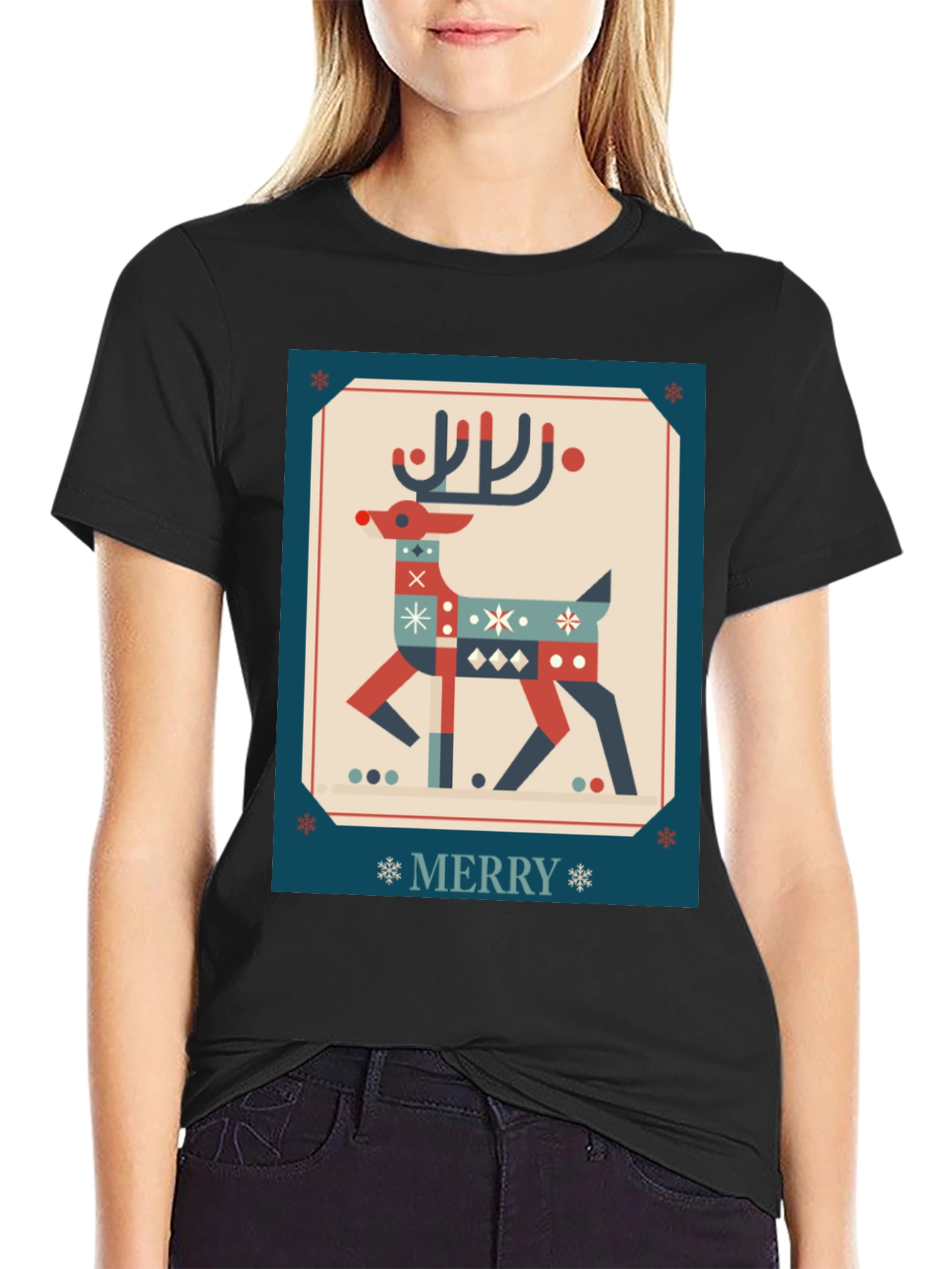 Festive Reindeer Graphic Tee - Holiday Cheer