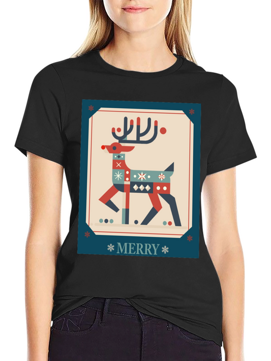 Festive Reindeer Graphic Tee - Holiday Cheer