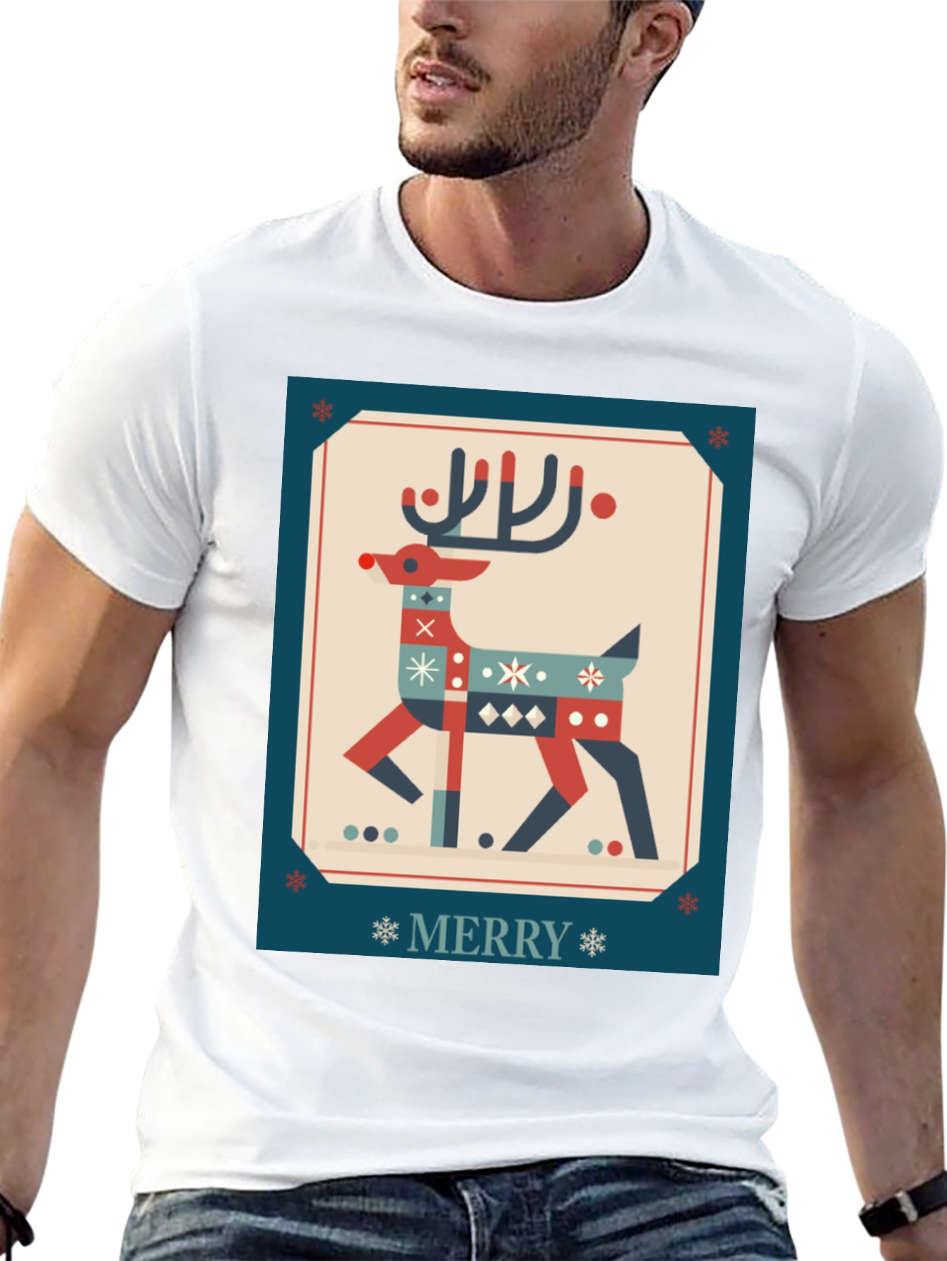 Festive Reindeer Graphic Tee - Holiday Cheer