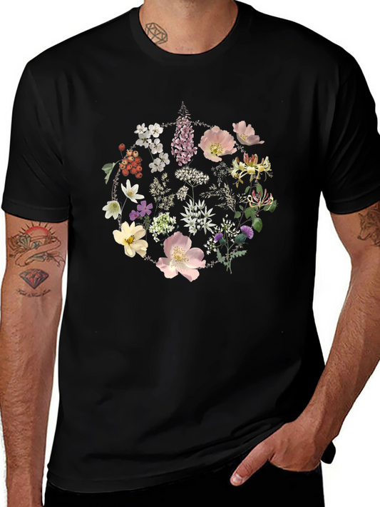Floral Circle Graphic Tee - Stylish Black T-Shirt