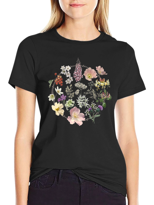 Floral Circle Graphic Tee - Stylish Black T-Shirt