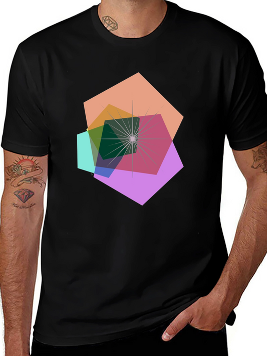 Geometric Abstract Design Black T-Shirt