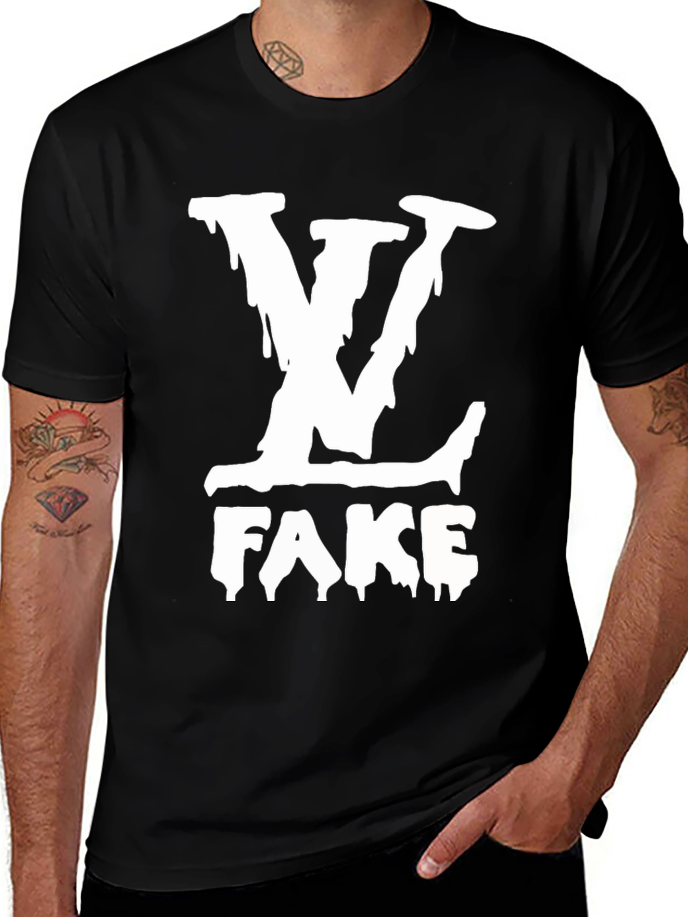 LV Fake Black T-Shirt - Novelty Graphic Tee