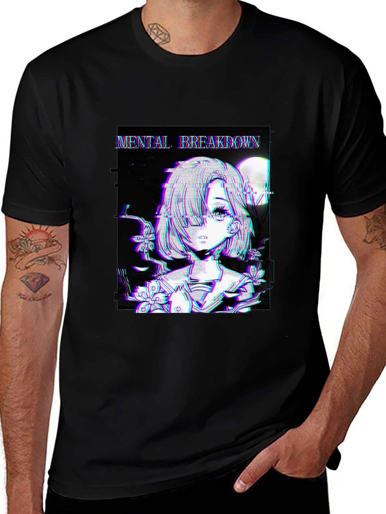 Mental Breakdown Anime Graphic Black T-Shirt