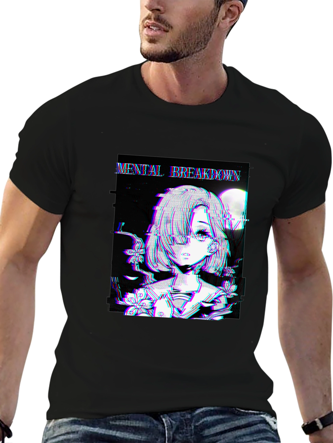 Mental Breakdown Anime Graphic Black T-Shirt