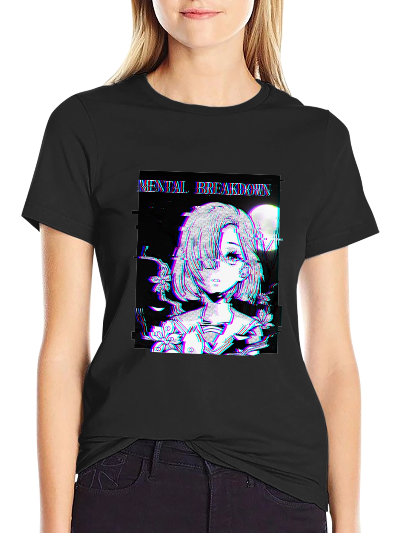Mental Breakdown Anime Graphic Black T-Shirt