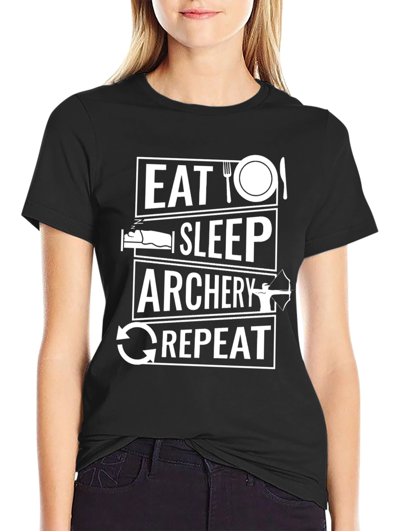 Eat Sleep Archery Repeat T-Shirt Black Cotton Tee