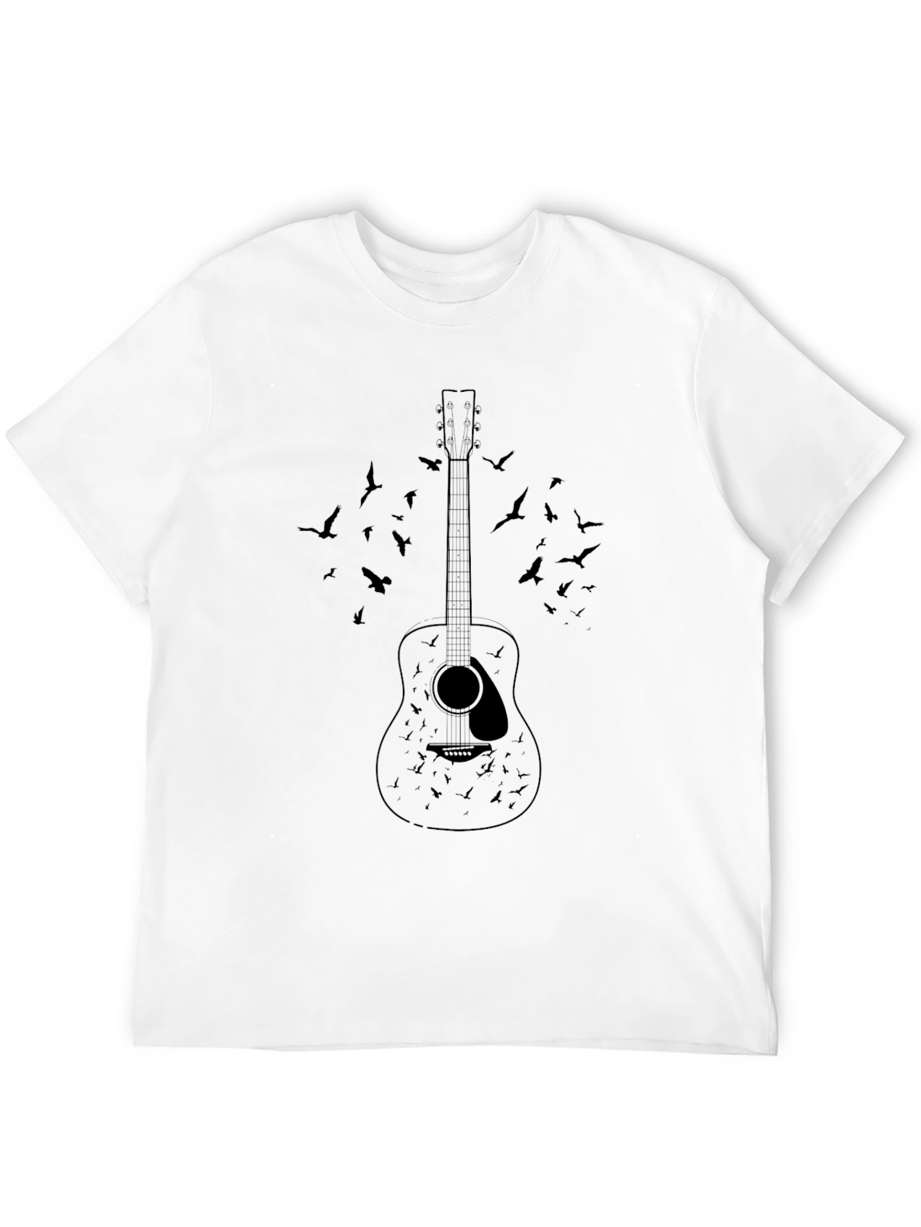 Guitar & Birds Graphic Print T-Shirt