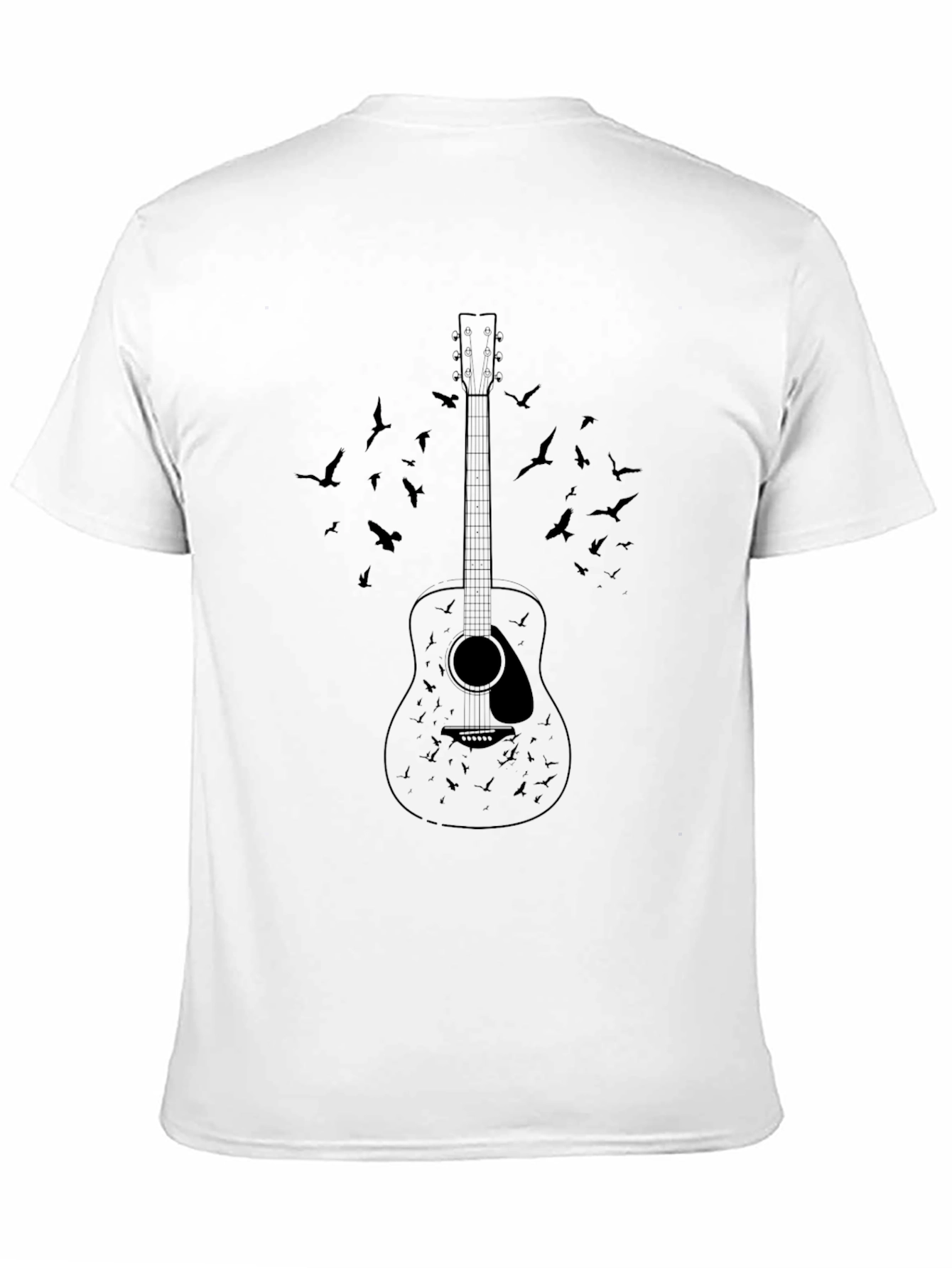 Guitar & Birds Graphic Print T-Shirt