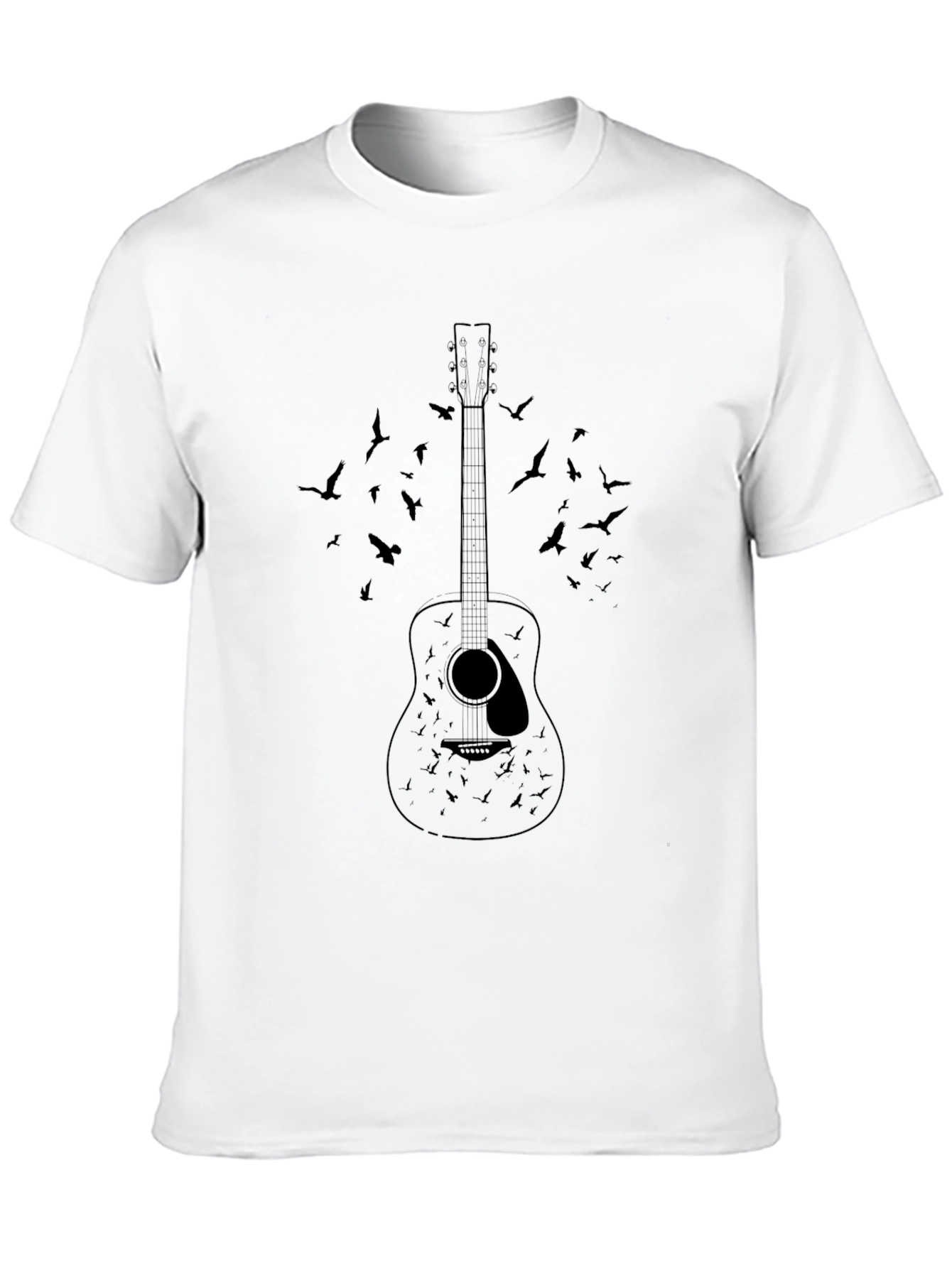 Guitar & Birds Graphic Print T-Shirt