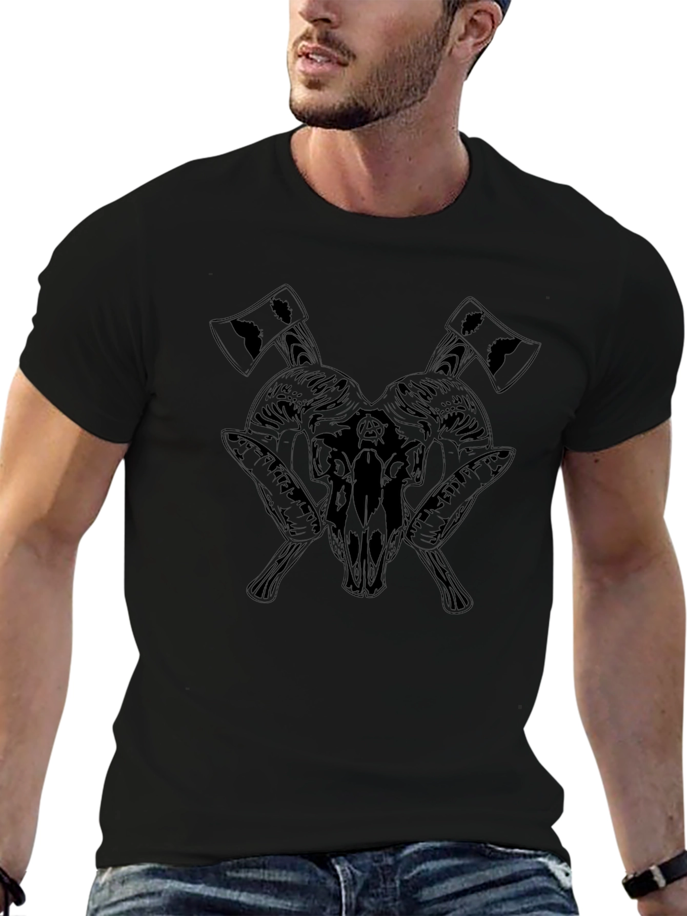 Mens Graphic Tee - Skull & Axe Design