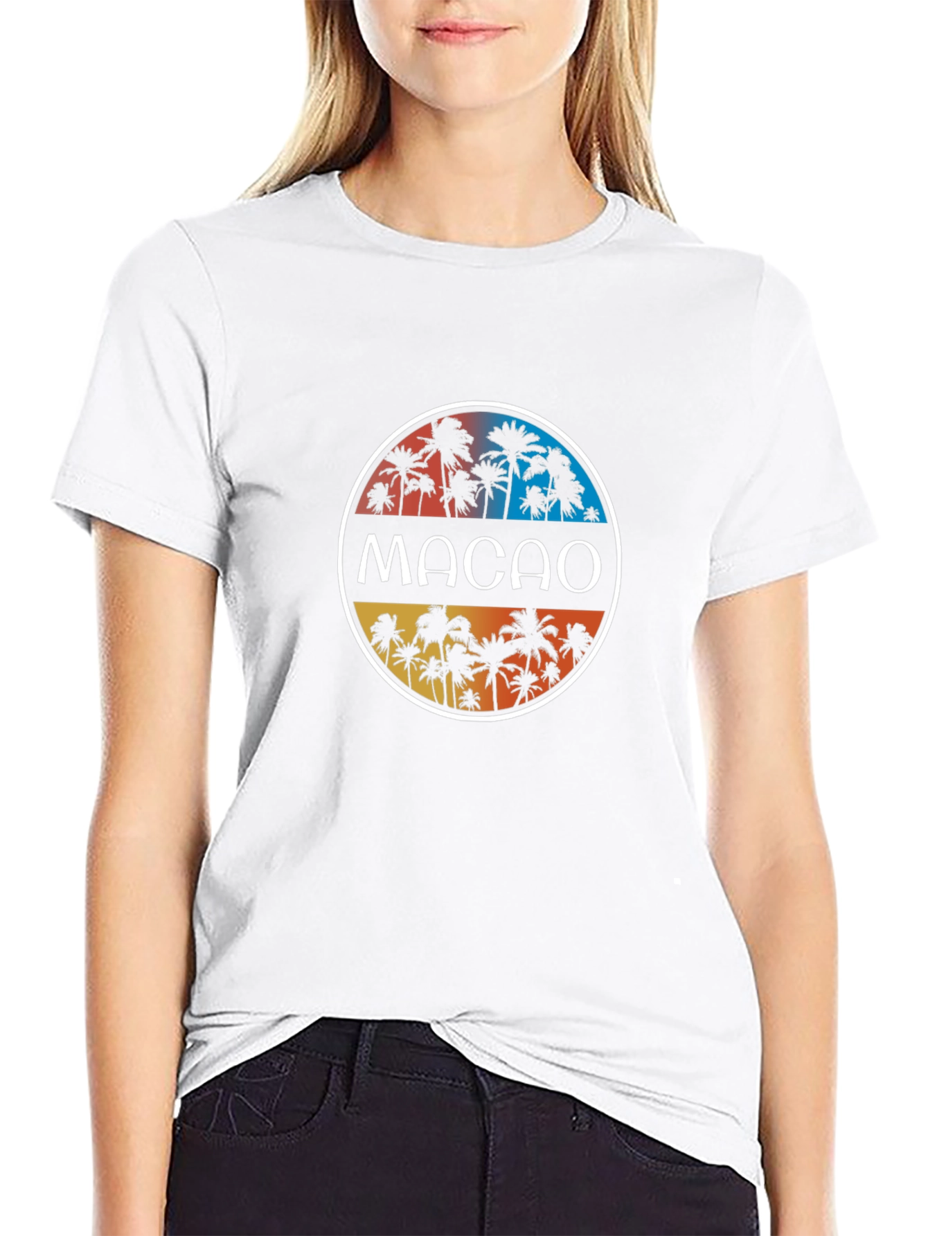 Macao Palm Tree Graphic Black T-Shirt