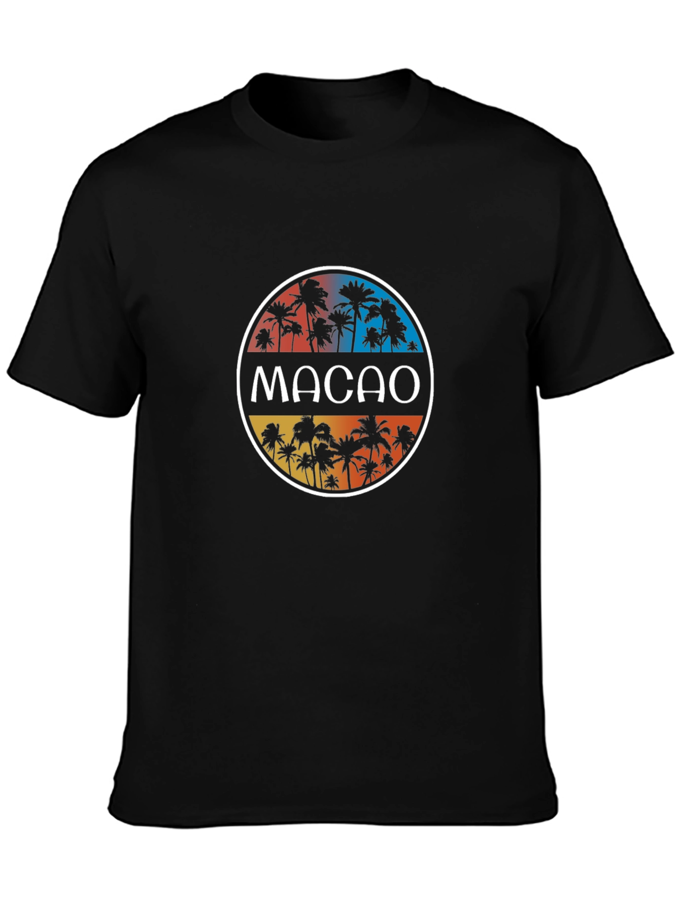 Macao Palm Tree Graphic Black T-Shirt