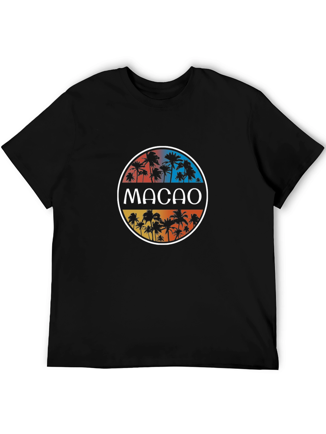 Macao Palm Tree Graphic Black T-Shirt
