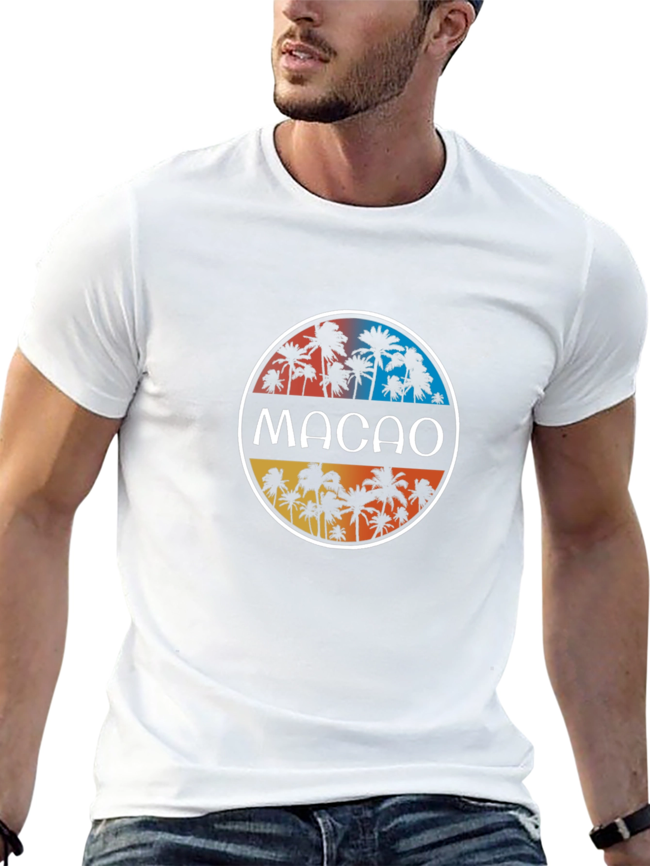 Macao Palm Tree Graphic Black T-Shirt